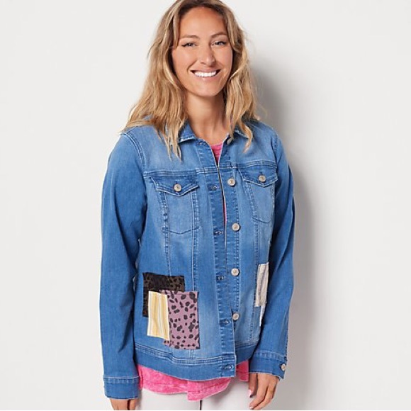 LOGO by Lori Goldstein Jackets & Blazers - LOGO Lavish by Lori Goldstein Patchwork Denim Jacket A399597 QVC NWT 16 Reg